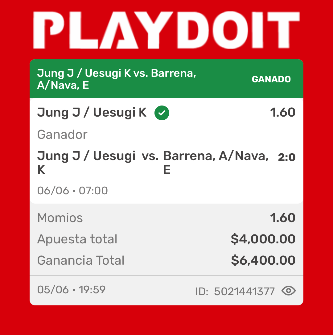 Ticket ganado — Tenis, Simple, 5 Jun